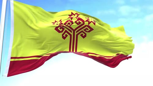Waving Flag with Stylized Tree of Life Design