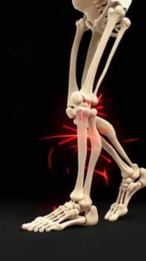 3D Animated Skeleton Legs with Red Joint Pain