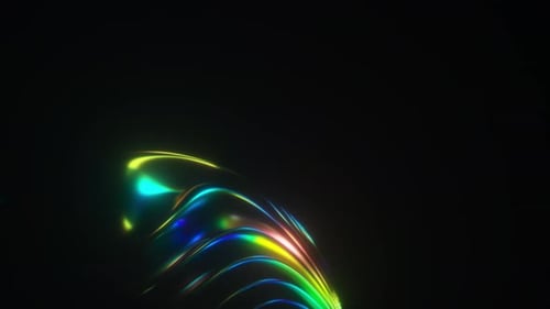 Neonglühende dunkle irisierende Form, morphender futuristischer Hintergrund
