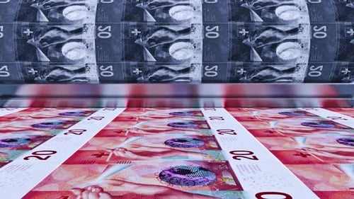 Swiss Franc Banknotes Being Printed in a Continuous Loop
