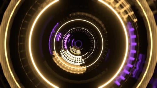 Purple And Yellow Movement Inside A Reactor With Pulsating Neon Energy Background Vj Loop In 4K