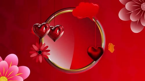 Happy Valentines Day Red Background Loop With Flowers And Love