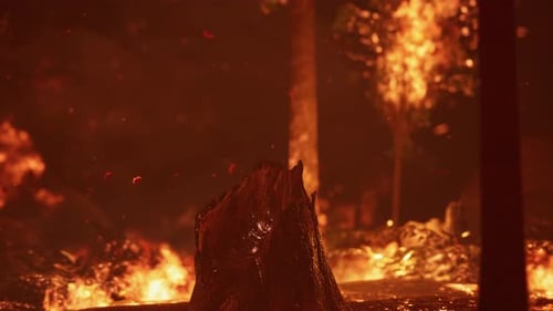 Grandes llamas de un incendio forestal