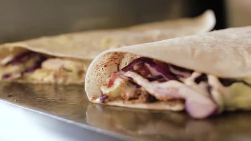Shawarma Wraps Being Grilled