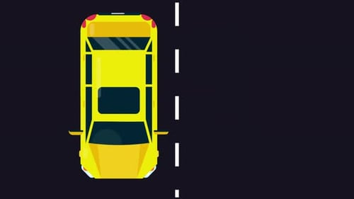 Yellow Car Driving On The Road With Top View Of Cars 4K
