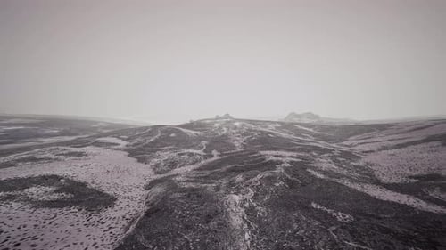 Dramatic Winter Dark Desert Steppe on a Highland Mountain Plateau