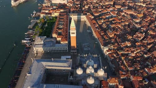 Venice City Aerial View of St Mark's Square Basilica and Doge's Palace Italy