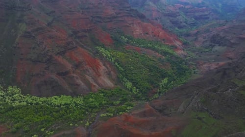 Aerial View of Waimea Canyon with Sweeping Drone Motion in Hawaii