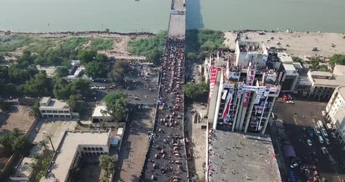 Aerial View of People Gathering on City Streets