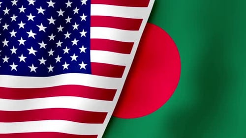 United States and Bangladesh Waving Flags Together Animation