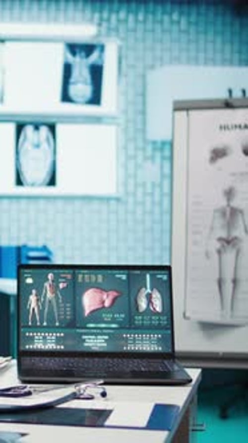 Vertical Video Empty Doctor Office Featuring Modern Medical Equipment and Pills