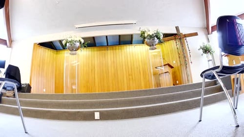 shot of religious chapel or funeral home for funeral service