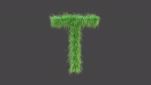 3D animation green grass letter T