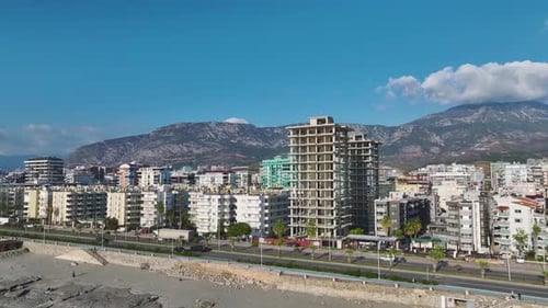 Aerial Video of a Residential Complex Under Construction Near the Mediterranean Coast With Stunning