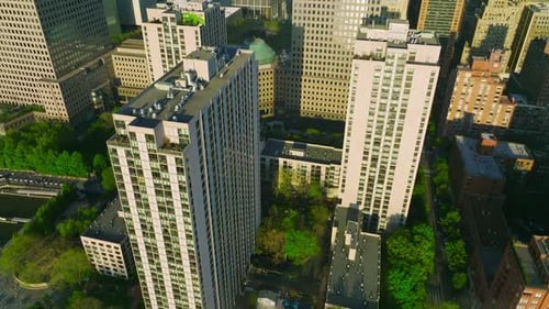 Multi-storied building and skyscrapers of New York city.