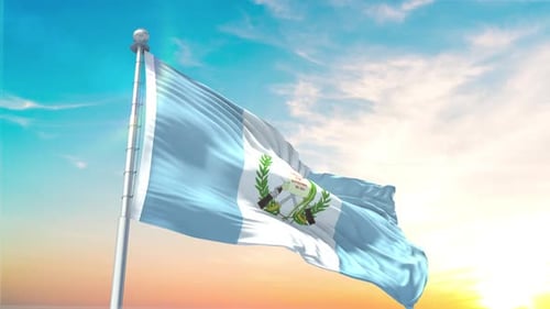 3D Guatemala Flag Waving with Blue Sky Background