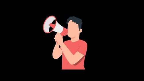 Animated Flat Design Person Announcing with Megaphone