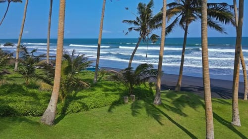 Ocean waves, exotic secluded island destination, Indonesian coastal scene