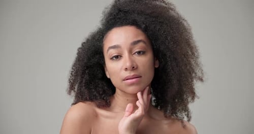 Beautiful Woman Touching Face, Healthy Skincare Concept