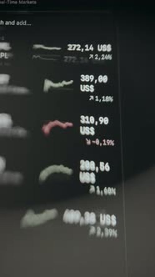 Stock Market Ticker on Dark Computer Screen