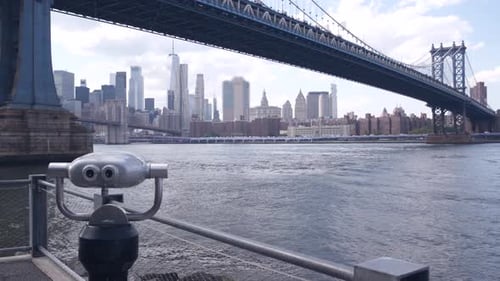 New York City Manhattan Bridge Lookout Tower Viewer Binoculars Waterfront Brooklyn Dumbo USA