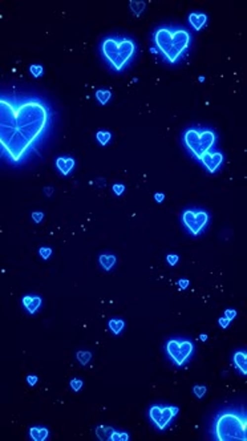 Vertical Romantic Neon Hearts Particle Field Moving Continuously
