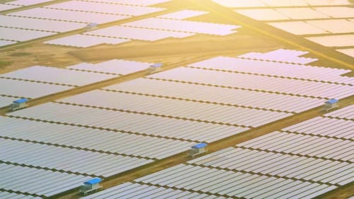 A bird's eye view of a solar power plant, Drone aerial view