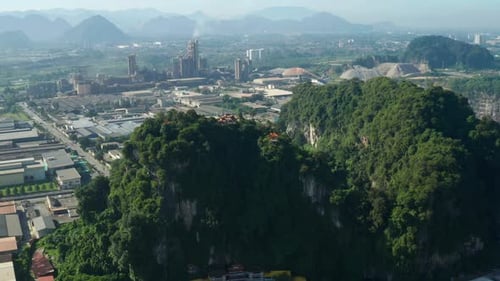 Perak Cave Temple and limestone hills aerial view, Ipoh, Malaysia