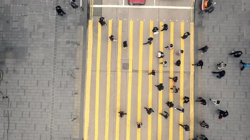 4k video footage of pedestrians crossing a crosswalk on a city street