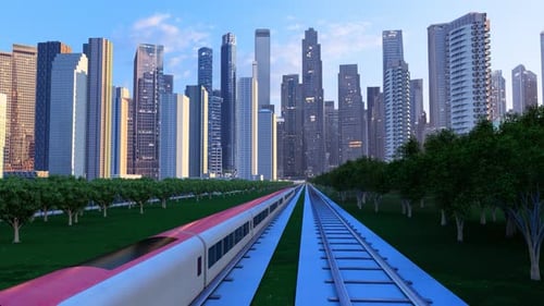 High-Speed Train Animation Through Modern City Environment