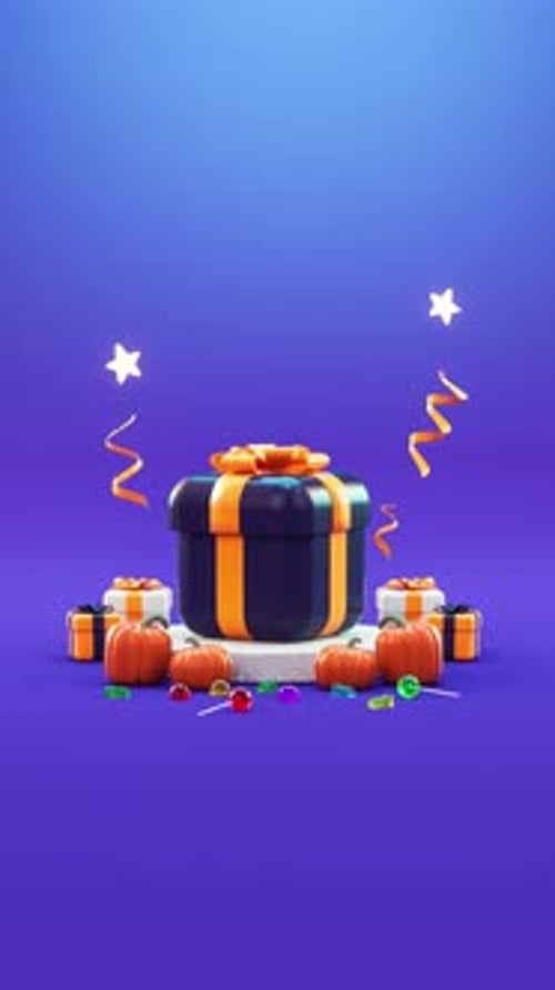 3D Halloween Gift Box Reveals Cute Ghost Animation