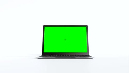 Laptop with Green Screen on White Background