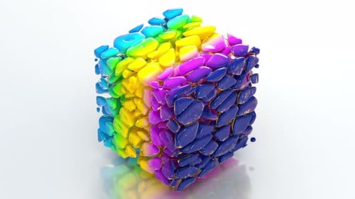 Glossy Abstract Cube with Fluid Rainbow Colors