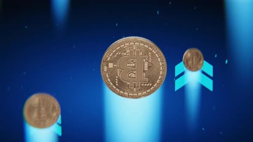 Bitcoin Coins Rising in Digital Cryptocurrency Finance Background