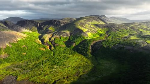Highlands in Iceland Beautiful Volcanic Mountain Unusual Nature Landscape Black Hills with Green