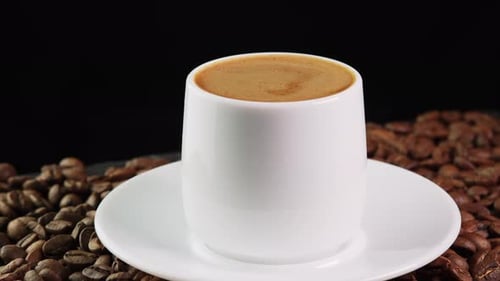 Hot Coffee in White Mug Close Up