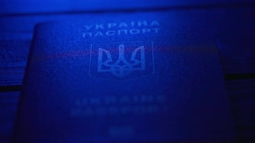 Passport and Migration Creative Advertising Concept Close Up of an Identity Document Blue Ukrainian