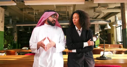 Successful Confident Businessman and Businesswoman Talking Working in Modern Office Meeting Concept