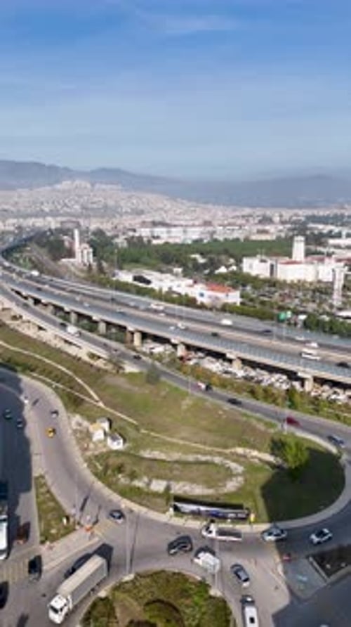Vertical Aerial View of Highway Intersection and Urban Area in Bornova, Izmir, Turkey