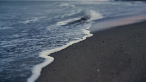 Water Tide Breaking Beach on Sunset Nature Shore. Sea Wave Crashing Sandy