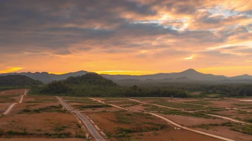 Video Hyperlapse from Drone in the Morning: a valley with beautiful mountain ranges Dramatic Sky,