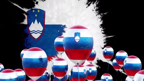 Drapeau de la Slovénie sur les ballons volants avec fond
