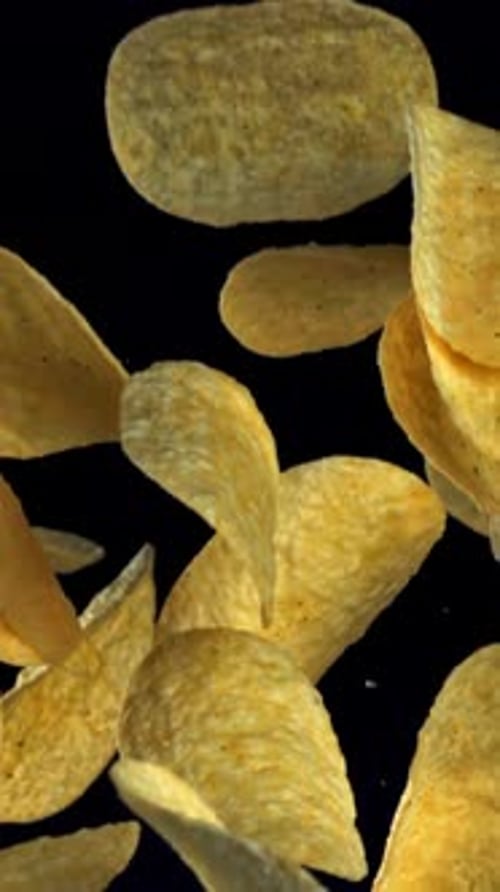 Potato Chips Fly Up and Fall Down Filmed on a Highspeed Camera at 1000 Fps