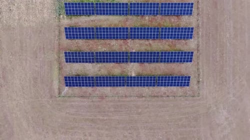 Aerial Birds Eye View of Blue Solar Farm