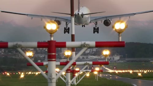 Commercial Airplane Jet Plane Landing at Airport After Flight Trip
