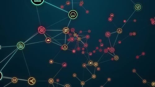 Abstract Neon Digital Network with Connecting Icons