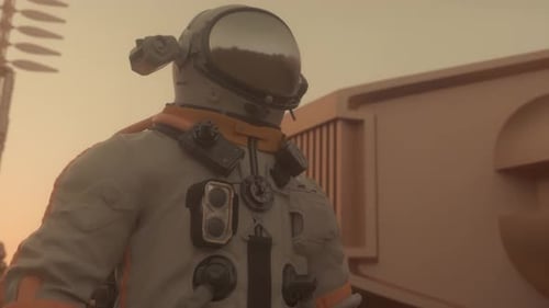 Astronaut Explores Distant Planet with Futuristic Structures