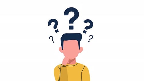 Flat Design Animation of a Man Thinking with Question Marks