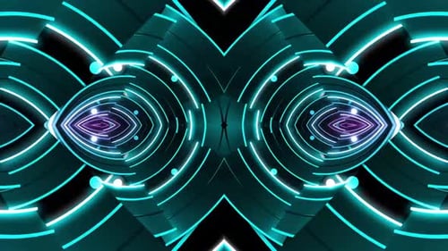 Dynamic neon tunnel with futuristic glowing lights pulses forward