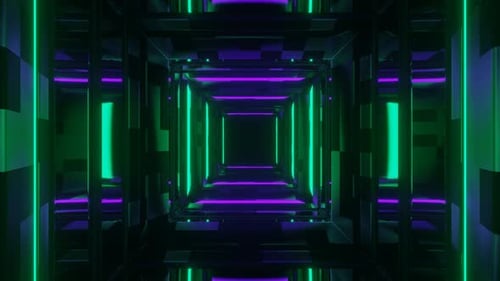 Purple And Turquoise Neon Mirror Corridor Background Vj Loop In 4K